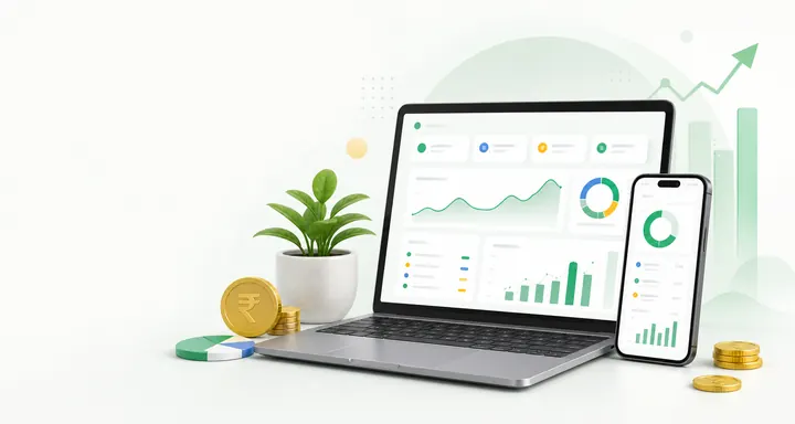 KharchaBill financial reports shown on multiple devices