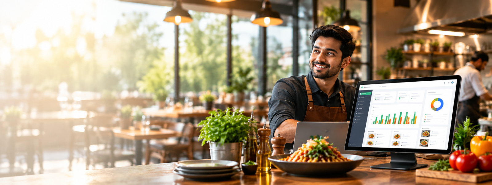 Restaurant owner using KharchaBill business software